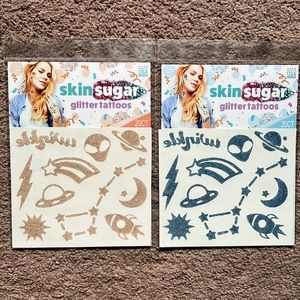 LOT 40 Savvi Skin Sugar Glitter Tattoos Gold Blue Cosmic Sun Stars Alien Planets